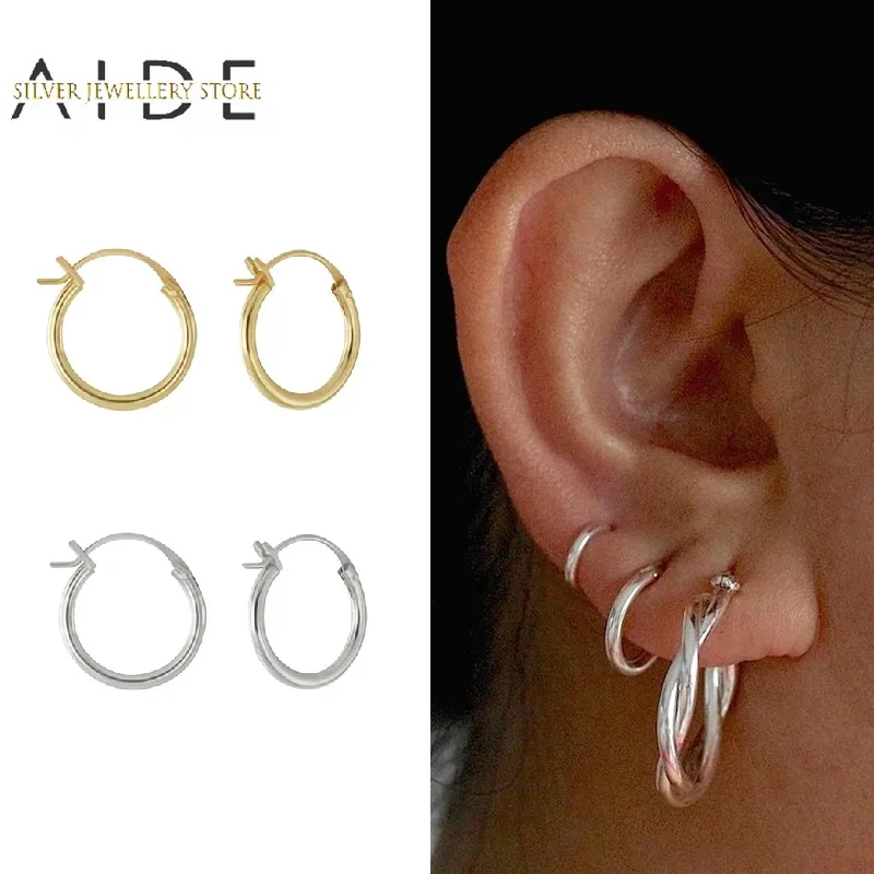 

AIDE Hoop Earrings for Women Simple Gold Silver Color Glossy Round Circle Earings for Wedding Party Silver 925 Jewelry kolczyki