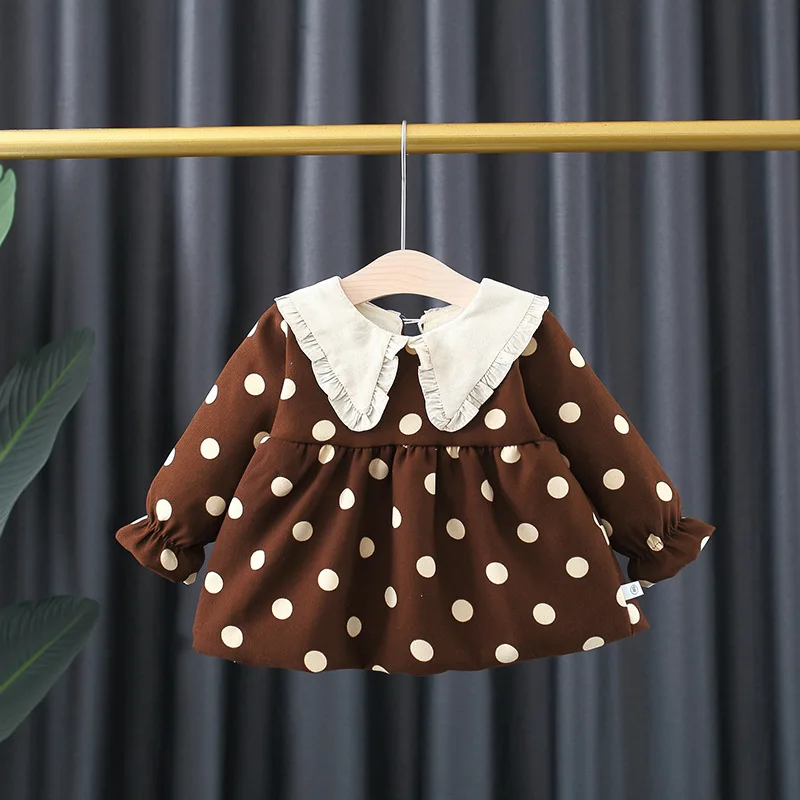 

Winter newborn baby girl 1st birthday polka dot velvet warm dress for toddler girls baby clothing fashion design dress dresses