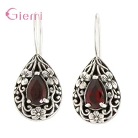 ruby solid s925 silver earrings for women water drop pear earrings carved red topaz gemstone garnet earrings luxury jewelry