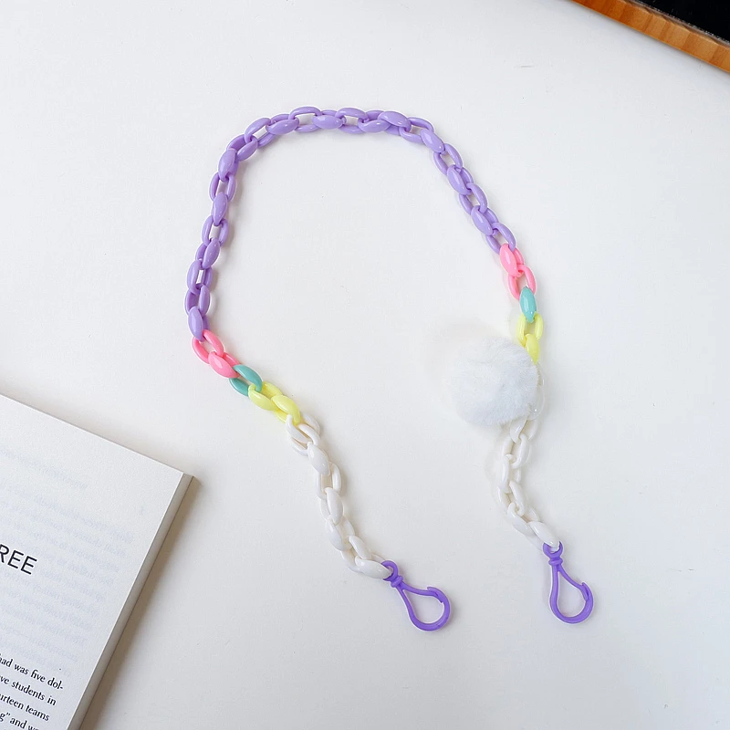 

New Candy Color Resin Acrylic Link Chain Cute Fluffy Pompon Pendant Mask Chain for Women Girls Kids Spectacles Holder