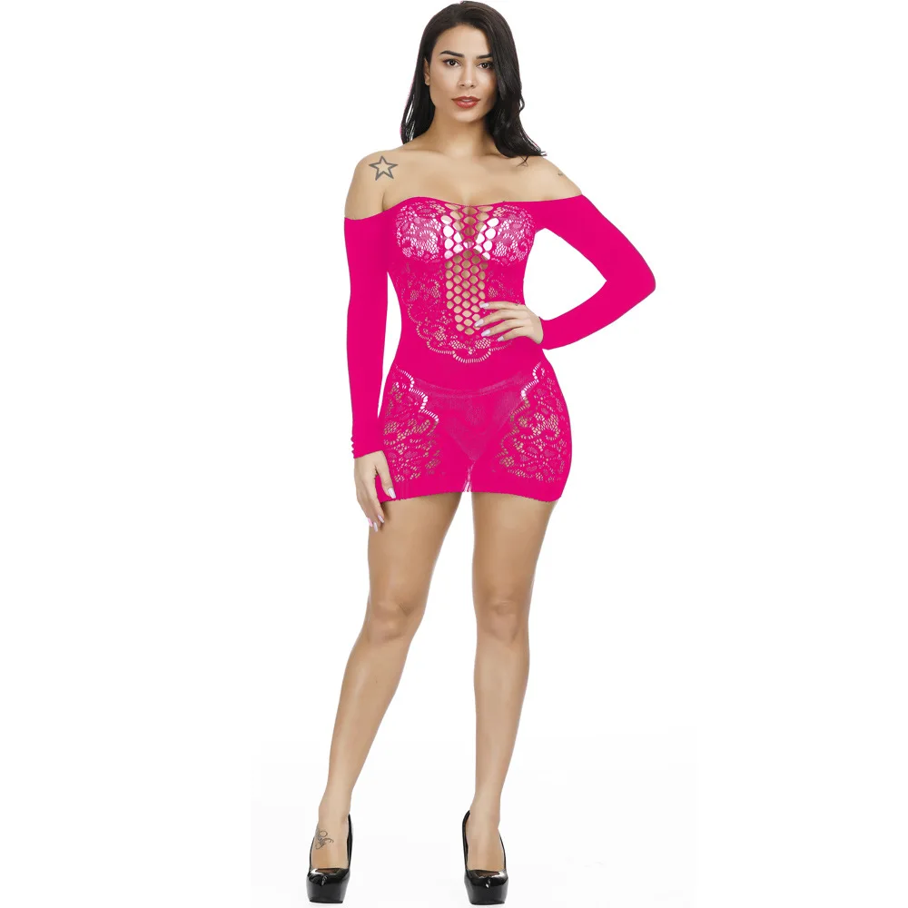 

Cecolia Ladies Bodysuit Lingerie Black Tight Hollow Out lingerie Fishnet See through Long Sleeves Sexy Dress Erotic
