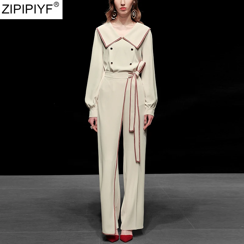 Женские весенние элегантные Брючные костюмы блузка с отложным воротником и