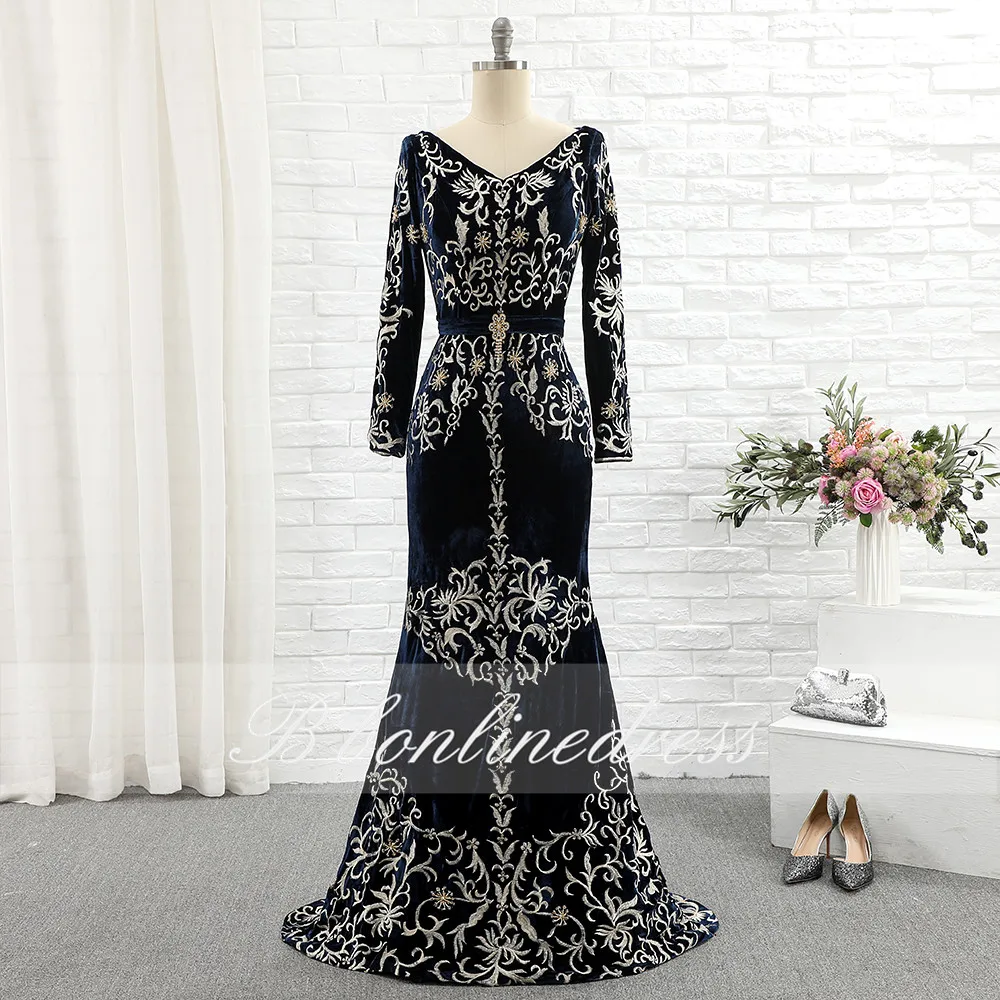 Bbonlinedress марокканские платья Caftan вышивка Аппликации длинные рукава Русалка