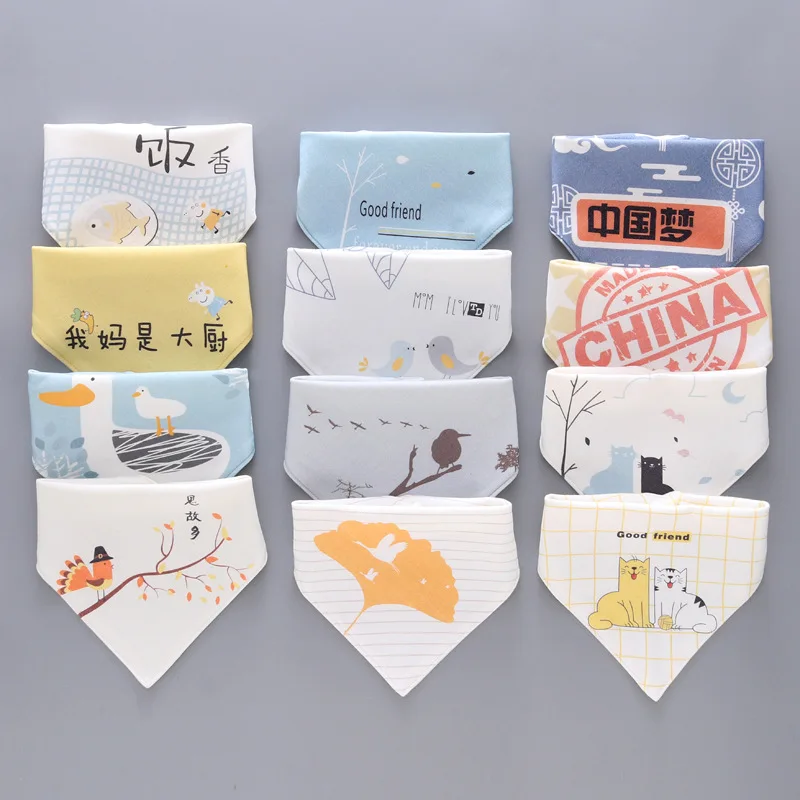 

New Cotton Baby Bibs 2pcs/Set Newborn Clothing Bandana Absorbent Bib Cartoon Print Triangle Bibs Baby Stuff WWD048
