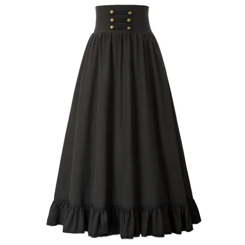 Женская готическая юбка-макси с высокой талией и оборками на подоле