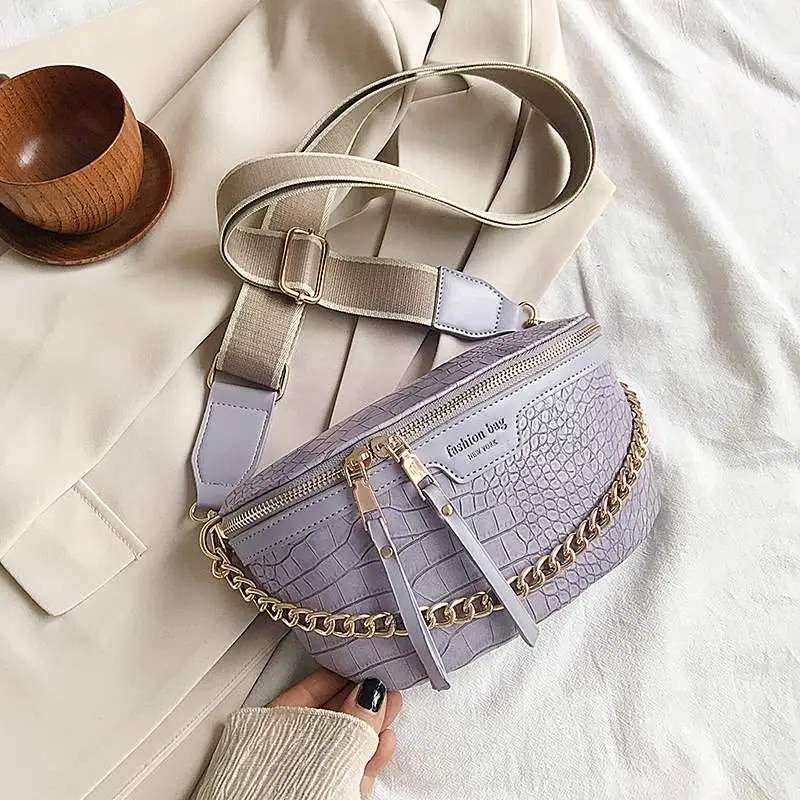 

Retro Waist Bag PU Leather Fanny Pack Shoulder Bag Ladies Alligator Pattern Waist Pack Women Belt Bag Multifunctional Chest Bag