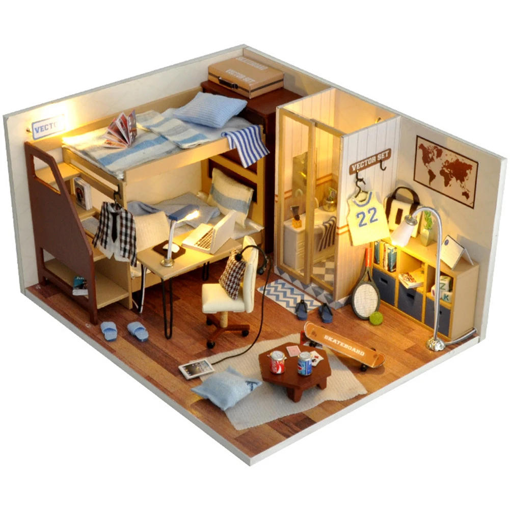 

3D DIY деревянный домик для спальни, освещение, миниатюрная модель мебели, сборные игрушки для детей и взрослых, подарки
