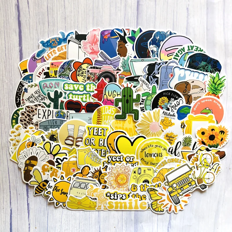 

10/30/50PCS Yellow Cute Cartoon Small Fresh Removable Waterproof Guitar Graffiti Stickers Decorative Toys Wholesale