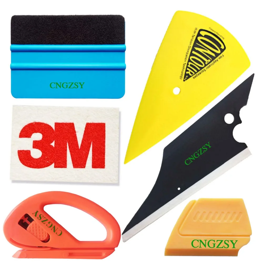 

6 in 1 Auto Car Sticker Window Vinyl Film Wrap Tools Kit 3M Wool Squeegee Corner Scraper Water Wiper Safety Snitty Cutter K63