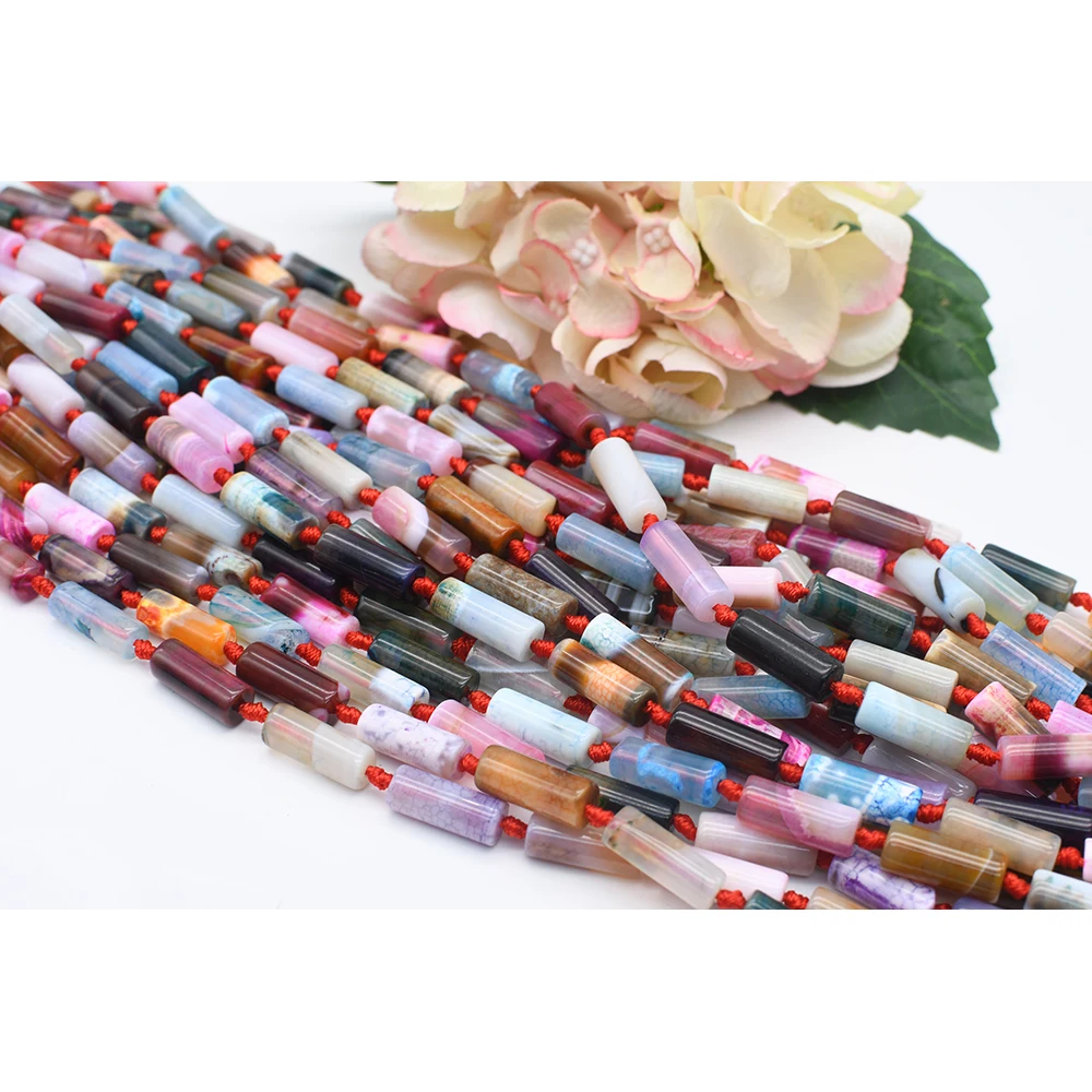 

2 Strands 28X21mm Natural Smooth Columnar shape Multicolor Agate stone Beads For DIY necklace bracelet jewelry make 15 "