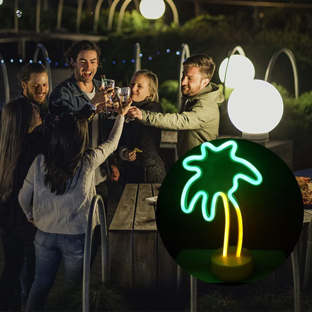 

Led Neon Light Tabletop Home Decor Coconut Tree Shape Gift Atmosphere Party Bedroom Restaurant Bar Night Lamp 3D