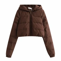 2021 women fashion brown cropped hooded vest coat female zipper waistcoat ladies casual outerwear