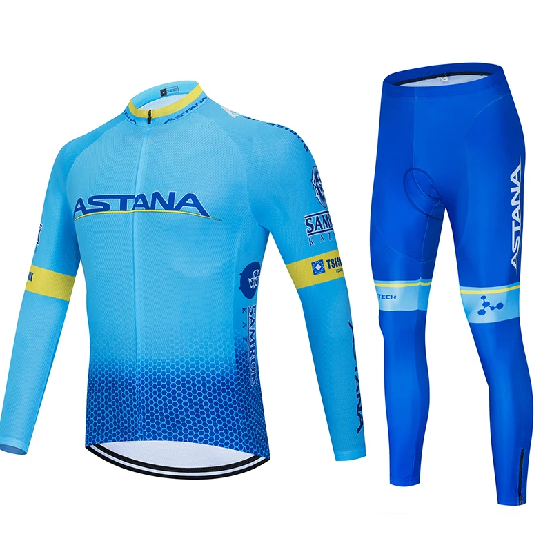 2019 Астана Pro Team Мужская зимняя теплая флисовая велосипедная футболка комплект