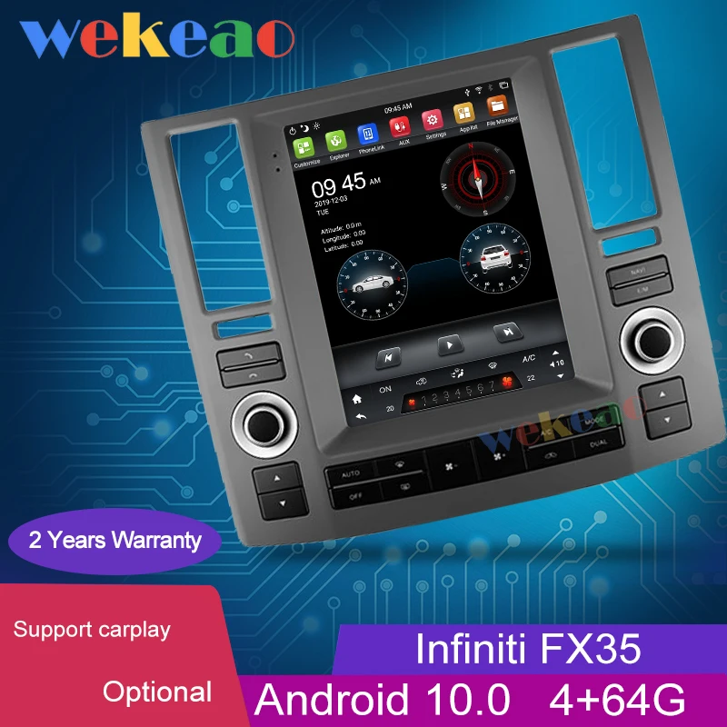 Автомагнитола Wekeao с вертикальным экраном Tesla Style 10 4 дюйма 1 Din Android 0 для Infiniti FX35 FX45 FX