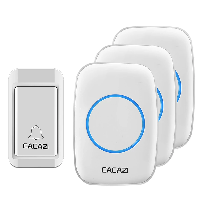 CACAZI Wireless Doorbell Self-powered No batteries Waterproof 120M Remote LED Light Home Cordless Door Bells 38 Chimes White |