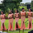 Mbcullyd платье подружки невесты из Африканской ткани 2020, розовое платье с разрезом сбоку для гостей свадьбы, длинное сексуальное платье с открытыми плечами, подружка покроя
