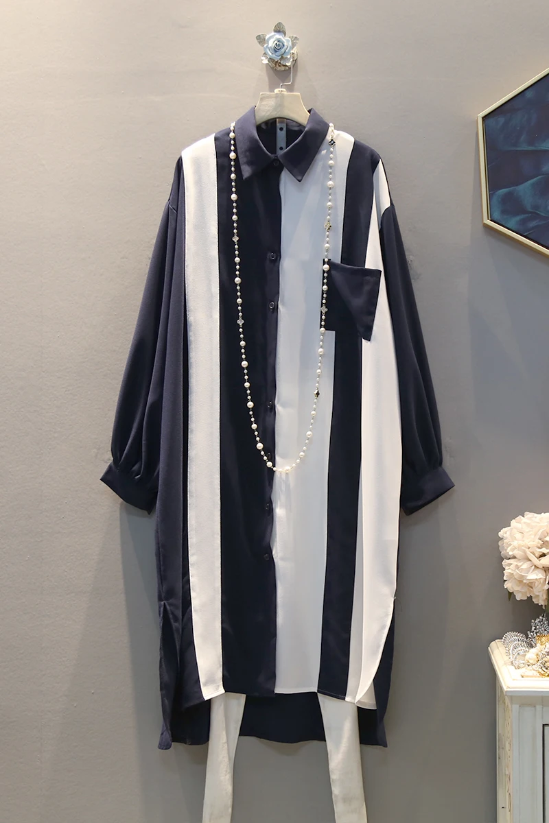 Женская длинная рубашка [EWQ] белая однобортная Повседневная с отложным