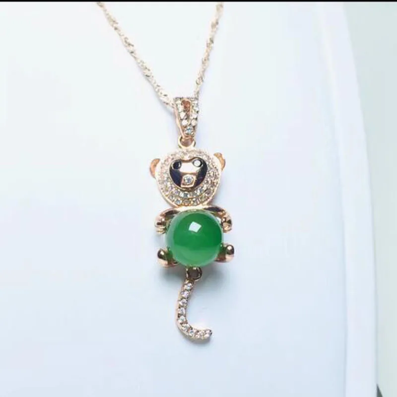 

Natural Hetian Jasper Beads Inlaid Little Bear Shape Pendant 925 Silver Necklace For Women Girl Fine Jewelry Charm Gift