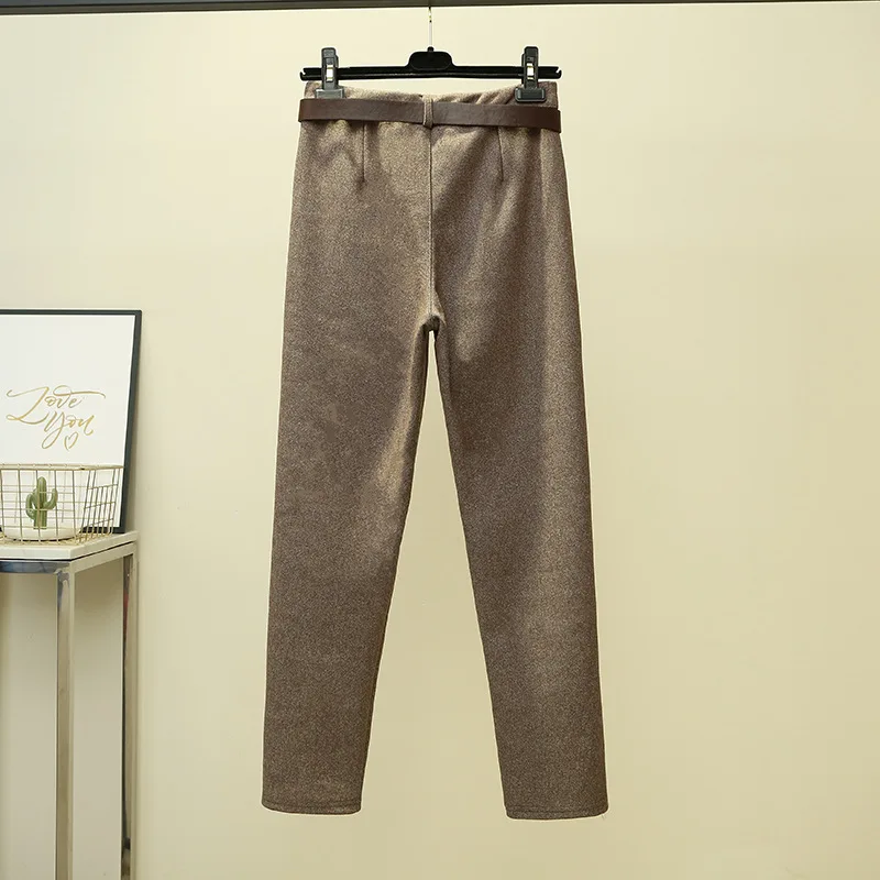 Модные шерстяные штаны, Осень-зима, женские брюки с высокой талией, Pantalon, женские, повседневные, женские, плотные, OL, костюм, брюки с поясом, WP123