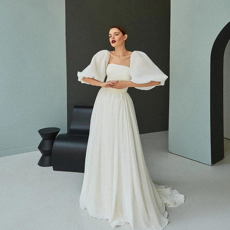 

Beach Bohemian Strapless Wedding Dress 2022 for Bride A Line Tulle removable Short Sleeves Bridal Gowns Custom Made Sweep Train