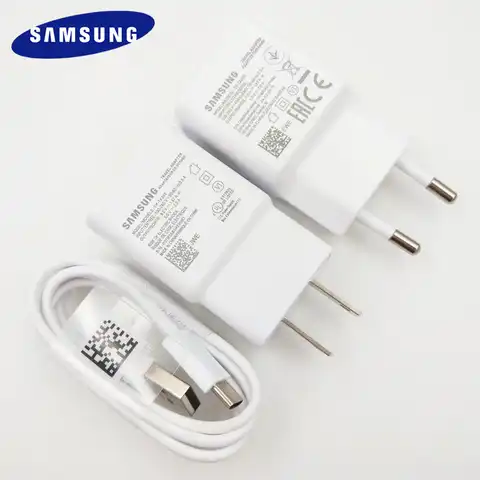 Оригинальное быстрое зарядное устройство Samsung EP-TA200 EU/US, адаптер для быстрой зарядки и путешествий, кабель USB Type-C 120 см для Galaxy S10, S10E, A21S, M31S, A12, ...
