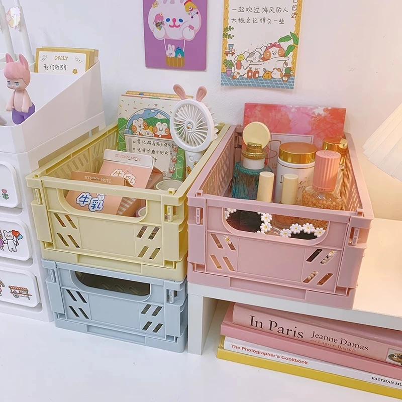 

Inklapbare Krat Plastic Vouwen Opbergdoos Student Desktop Organiseren Container Cosmetic Storage Box Office Staff Storage Basket