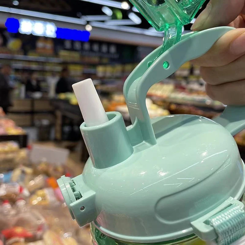 Портативная пластиковая детская чашка для воды с ремешком из соломы 1300