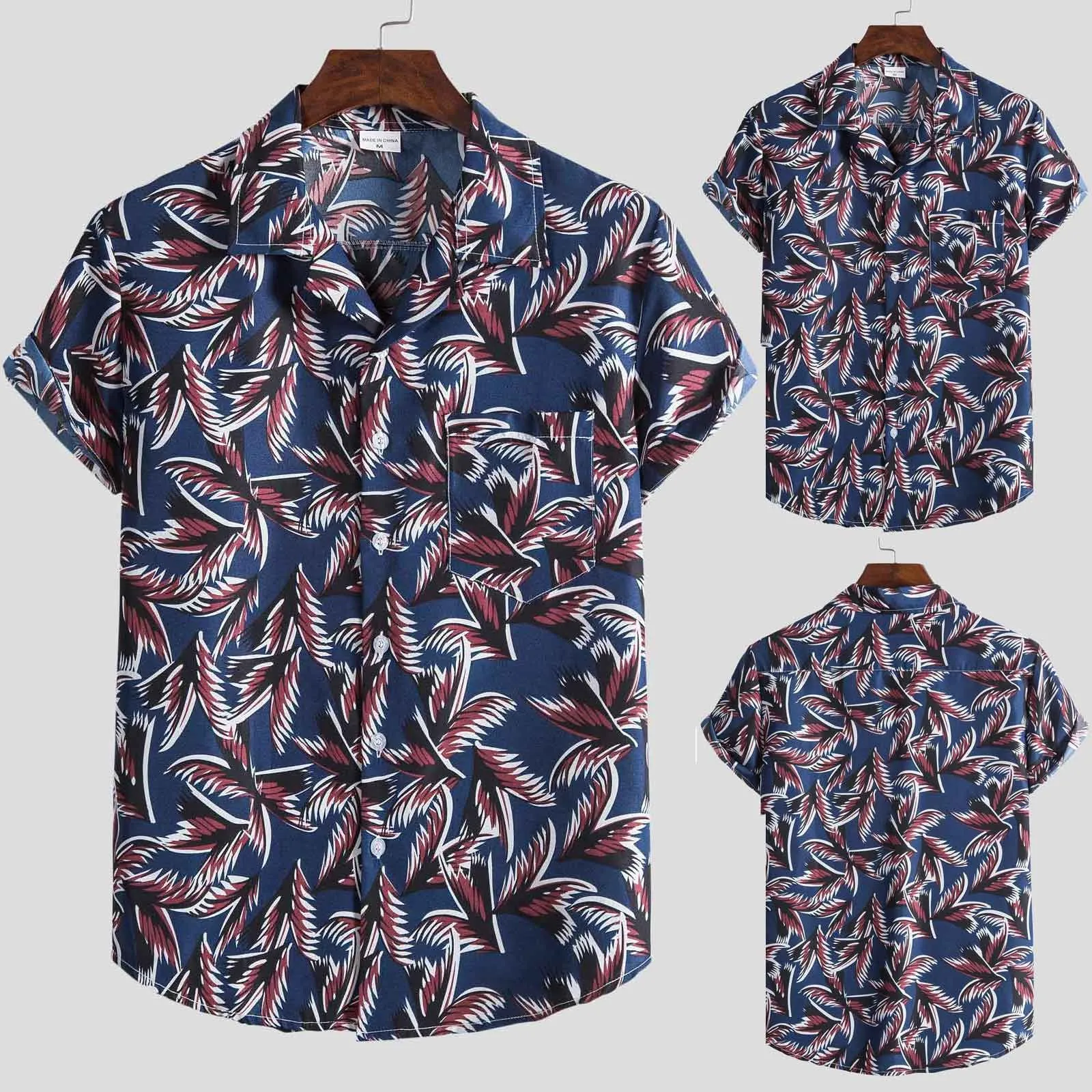 

Summer Men Beach Shirt Ethnic Print Short Sleeve Lapel Neck Button Leisure Hawaiian Shirts Men 2021 Streetwear