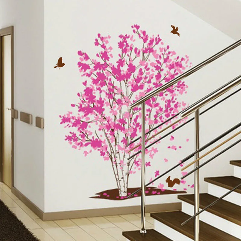 Романтические настенные наклейки с розовыми цветами деревьями птицами