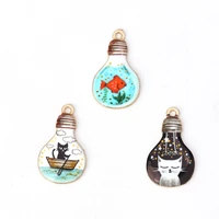 fashion zinc based alloy charms bulb gold metal black cat and fish enamel pendants for diy jewelry making 28mmx 17mm 10 pcs