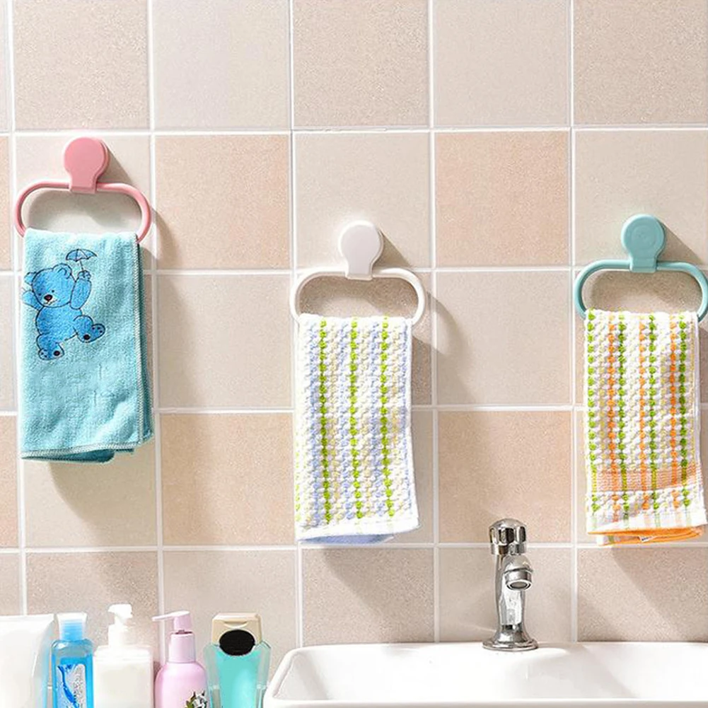 

Plastic Towel Ring with Swivel Self-Adhesive Hand Towel Rack Wall Mount for Bathroom Kitchen
