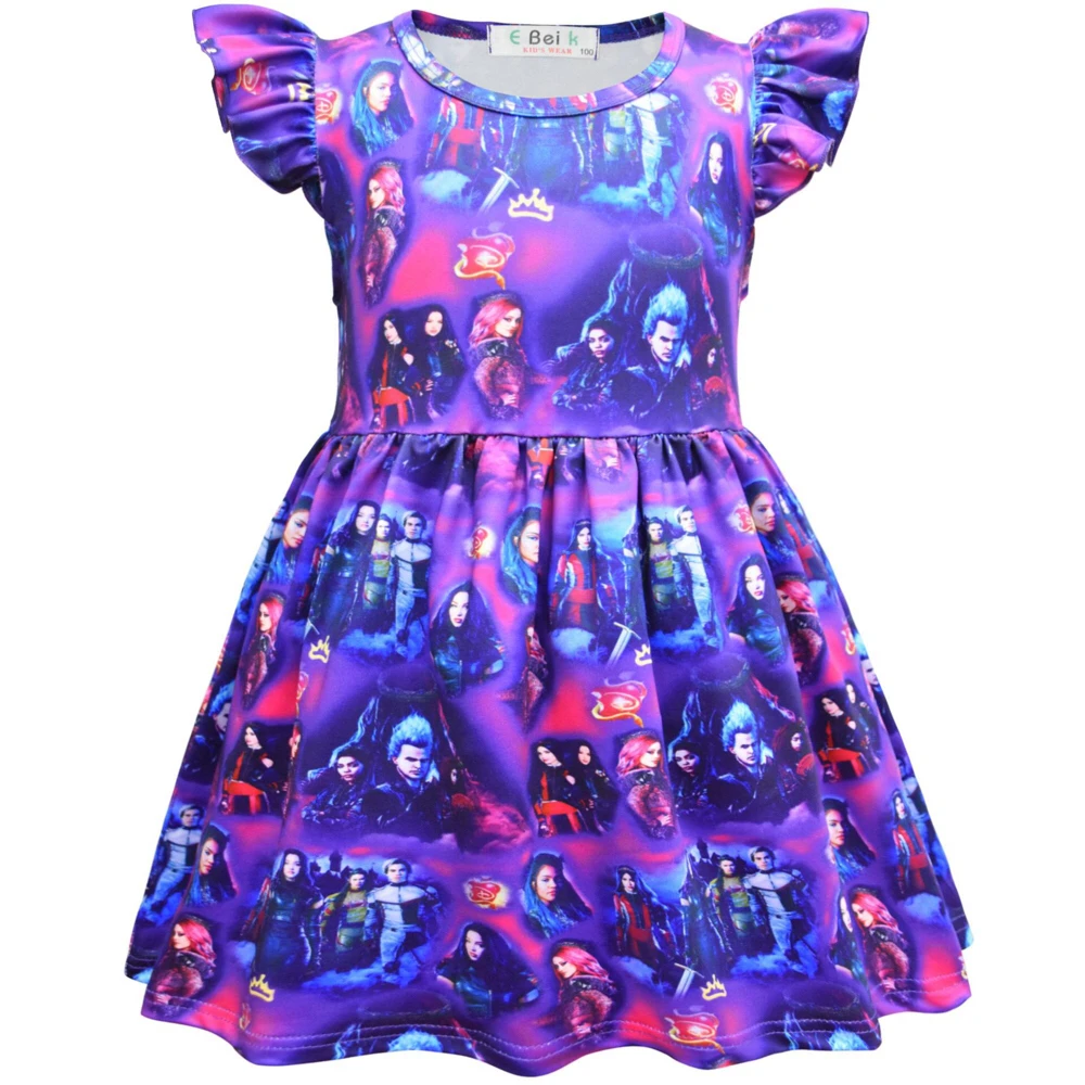 Платье принцессы для девочек с мультяшным принтом и рукавами-крылышками