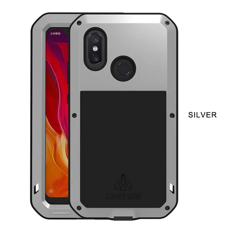 Алюминиевая металлическая броня для Xiaomi mi 8 чехол противоударный Прочный Полный корпус крышка Xiaomi mi 8 чехол Крышка mi 8 с Gorrila стеклянные крышки - Цвет: Silver