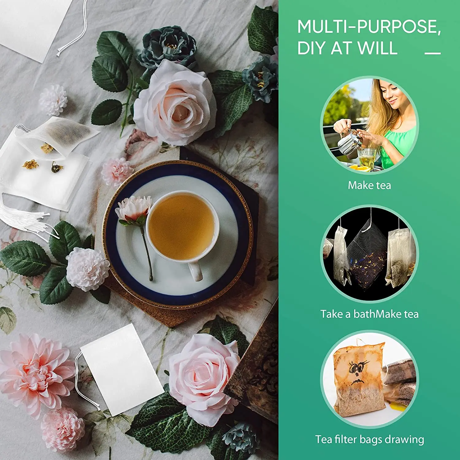 100 шт. одноразовые чайные фильтры пустые муслиновые пакетики на шнурке травяные