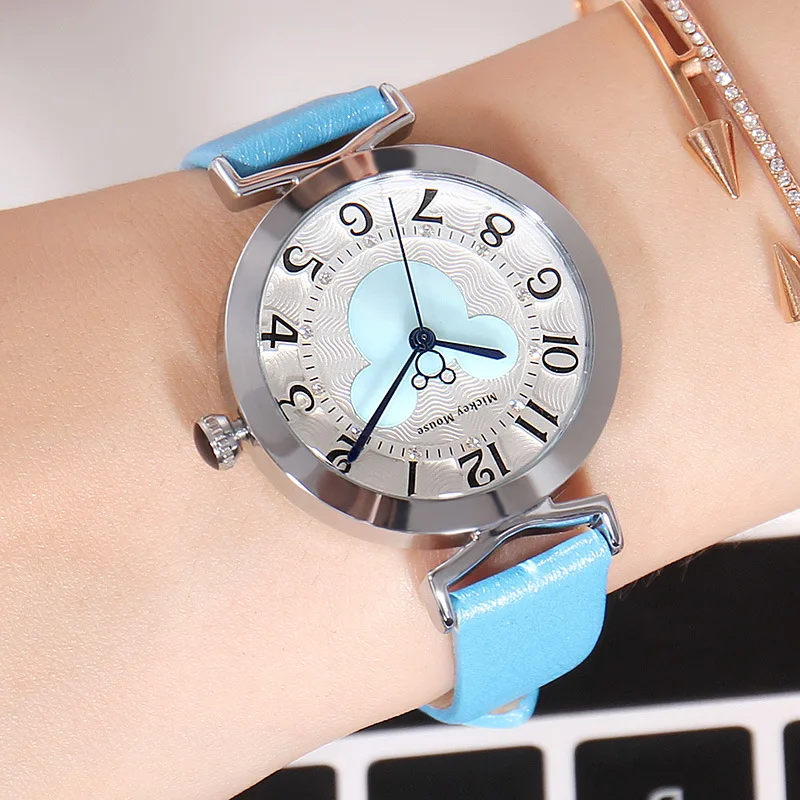 

Disney Mickey Mouse Women Quartz Watch 3Bar Waterproof Simple Fashion Cute Round Leather Strap Women Watches Gift Alloy Buckle