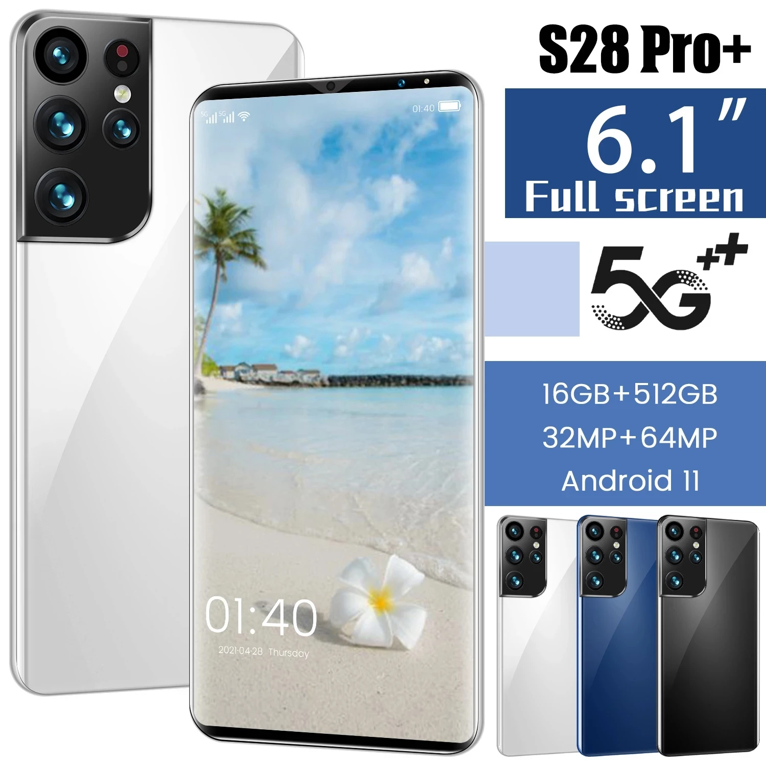 

New S28 Pro+ 5G Global Version Smartphone 6.1 Inch Full Screen Front Camera 32MP+64MP Rear Camera 16GB+512GB ROM Mobile Phone