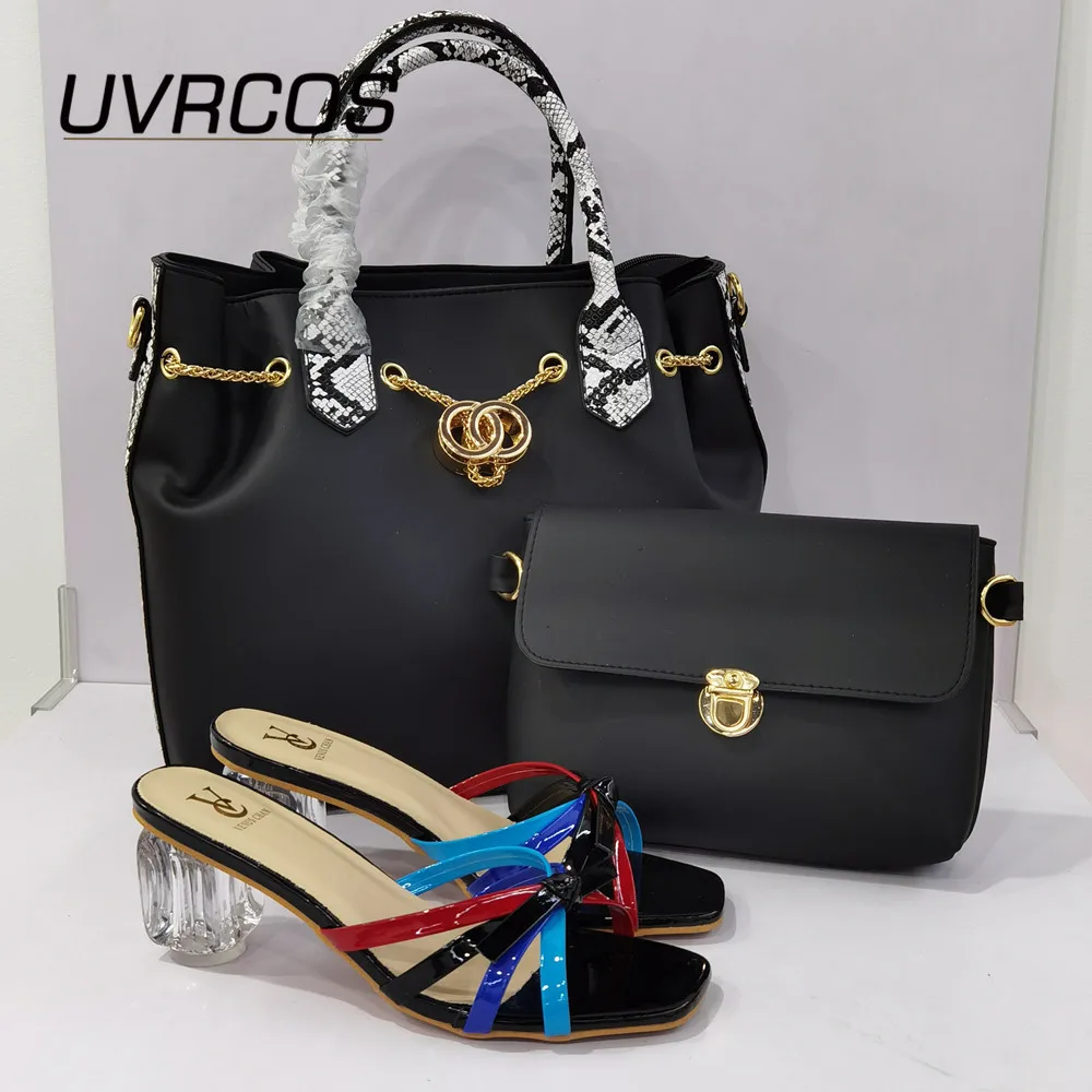 

High Quality Italian design Shoes and Bag Set Decorated with Rhinestone Women Shoes Black Color Nigerian Style Shoes and Bags