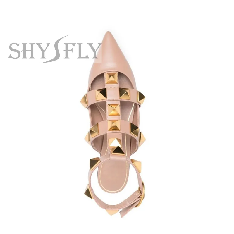 2022 Fall Fashion Pointed Toe Women Pumps Shallow Rivet Ladies Buckle Strap Flats Lady Shoes Loafers Casual Footwear Big Size 42