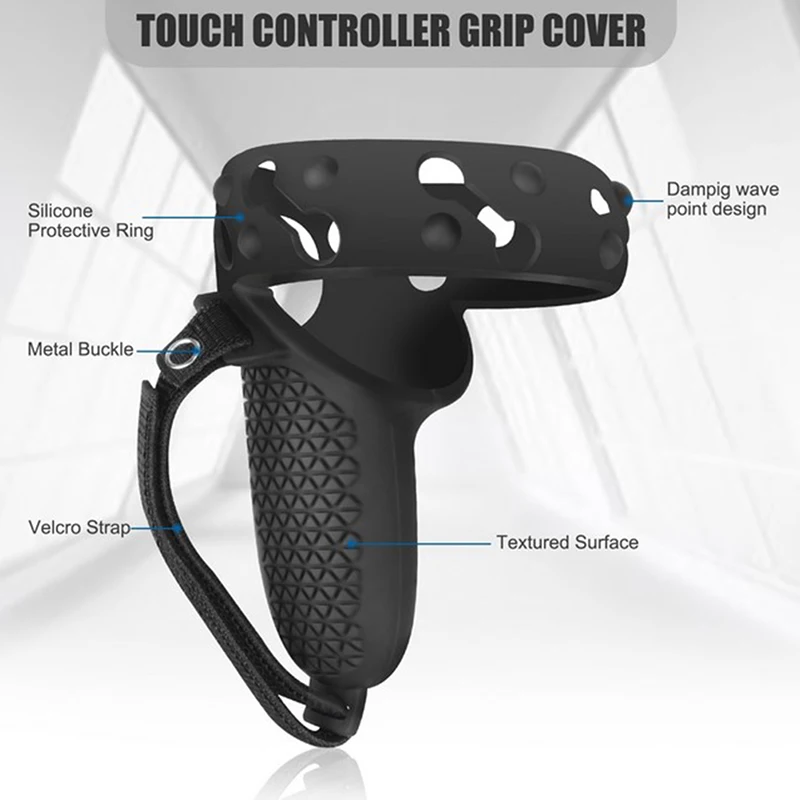 

3in1 Touch Controller Silicone Grip Ring Cover+Adjustable Hand Strap +Thumb Caps for Oculus Quest 2 VR Protective Accessories
