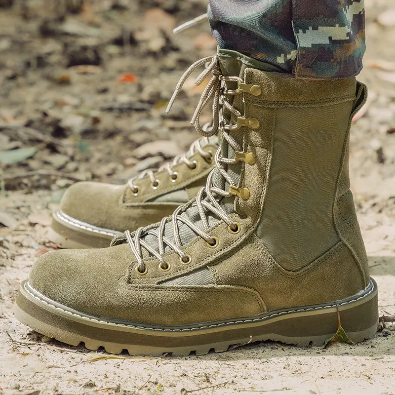 Murah Sepatu Bot Militer Taktis Padang Pasir Latihan Pria Luar Ruangan Sepatu Bot Pergelangan Kaki Antilicin Hiking Gunung Pria Sepatu Kulit Antiselip
