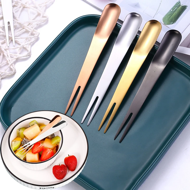 

2/4Pcs Spork Dessert Fork Spoon Multiple Use Stainless Steel Gold Cake Dessert Forks For Kid Cake Salad Kitchen Bento Food Picks