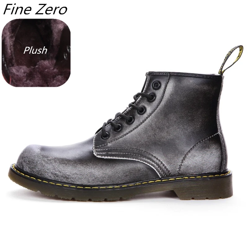 Gray-plush 01 Высококачественные ботинки из натуральной кожи; мужские водонепроницаемые ботильоны; сезон весна-осень; ботинки для верховой езды; Мужская Уличная Рабочая обувь; зимние ботинки - Цвет: Gray-plush 01