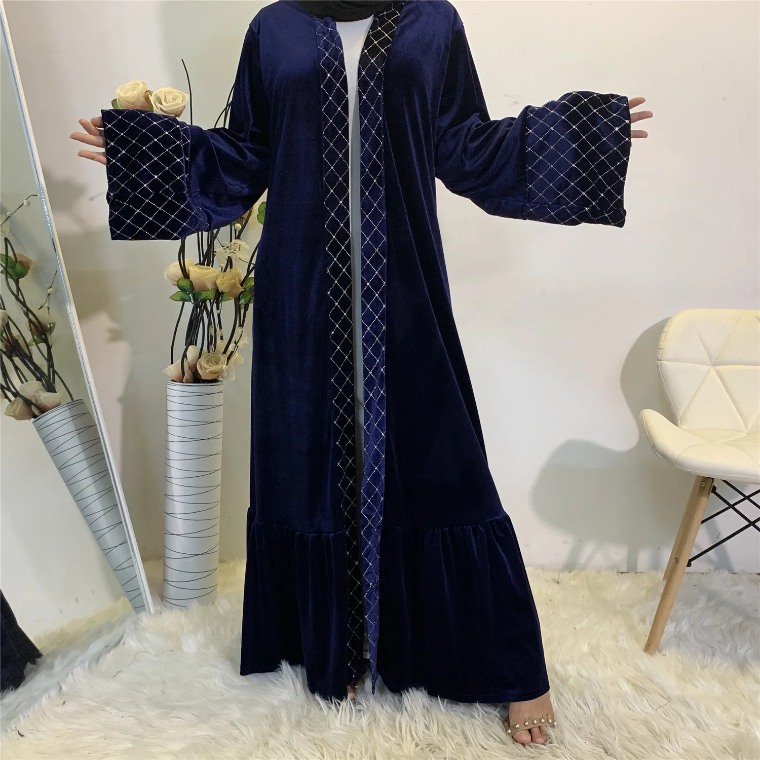 

Winter Velvet Eid Turkey Muslim Dress Women Lace-up Moroccan Kaftan Jubah Long Robe Abaya Vestidos Islamic Clothing Duabi Arabic