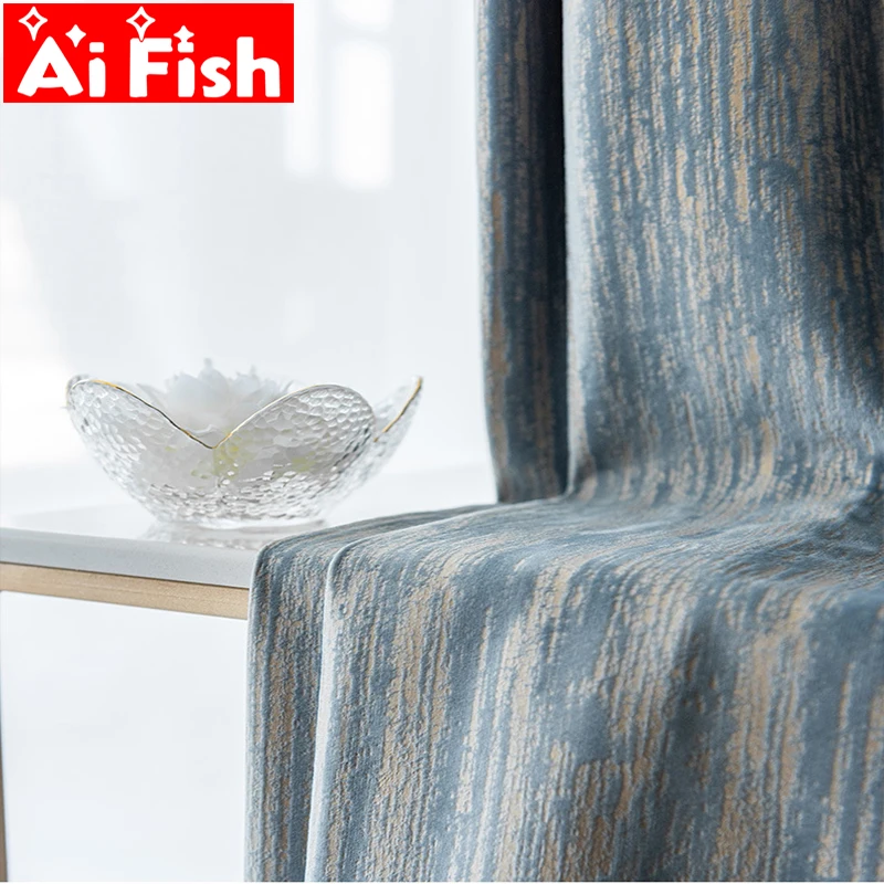 

Bronzing Embossed Texture Chenille Bedroom Blackout Curtains Luxury Nordic Curtains for Living Room Gray Blue Dining Room #30
