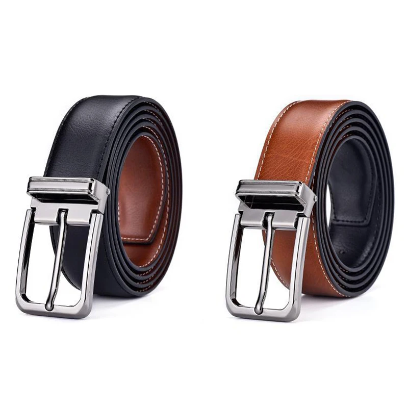 

Cowhide Genuine Leather Belts for Men Male Pin Buckle Jeans Waist Belt Mens Black Brown Two Sides Color Waistband Ceinture Homme
