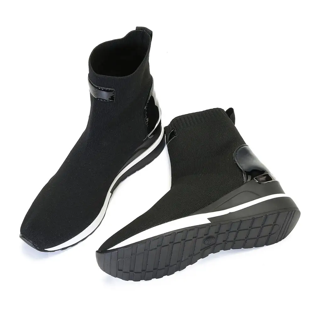 New Knitted Shoes Women High Top Women's Sock Sneakers Spring Women Knit Breathable Shoes Female Platform 6CM