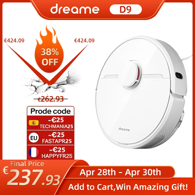 

Dreame D9 Robot Vacuum Cleaner For Home Global Version 3000Pa Strong Suction Cleaner Sweeping Washing Mop APP WIFI Smart Control
