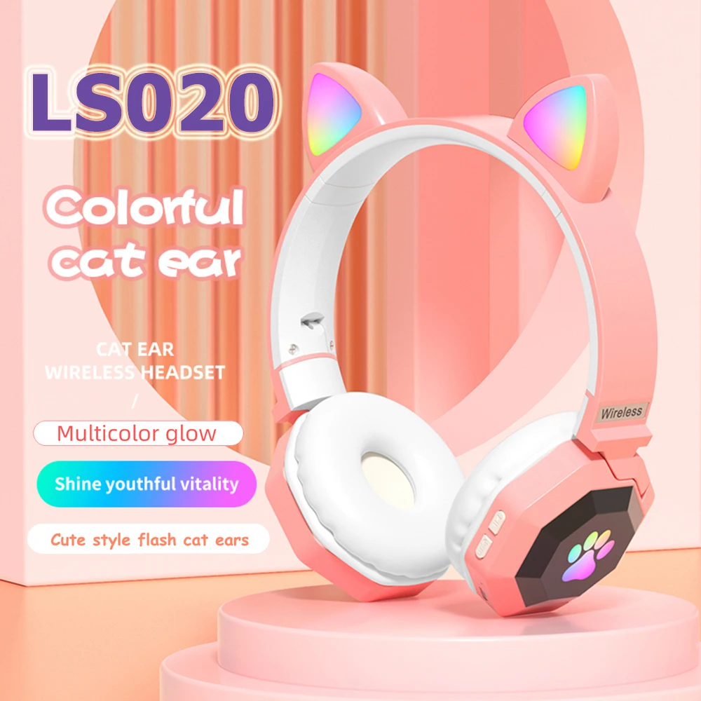

LS020 Игровые наушники с кошачьими ушками, светящиеся наушники для геймеров с шумоподавлением и микрофоном, подарки для девушек