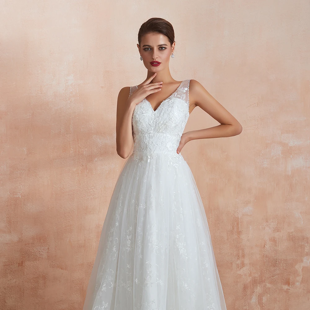 Кружевное свадебное платье цвета слоновой кости ТРАПЕЦИЕВИДНОЕ Пляжное 2019 с