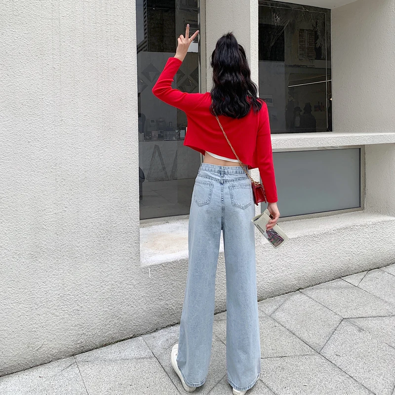 

Woman Jeans High Waist Clothes Wide Leg Denim Clothing Blue Streetwear Vintage Quality 2020 Fashion Harajuku Straight Pants